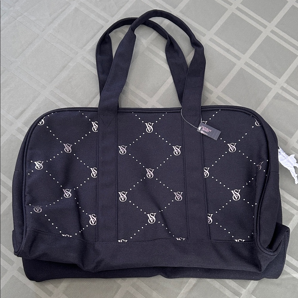 Victoria's Secret Black Tote short strap rhinestone travel duffle Bag